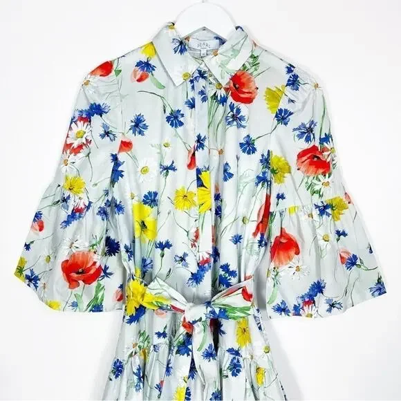 Pearl by Lela Rose Floral Poplin Flounce Hem Dress - Picture 5 of 12